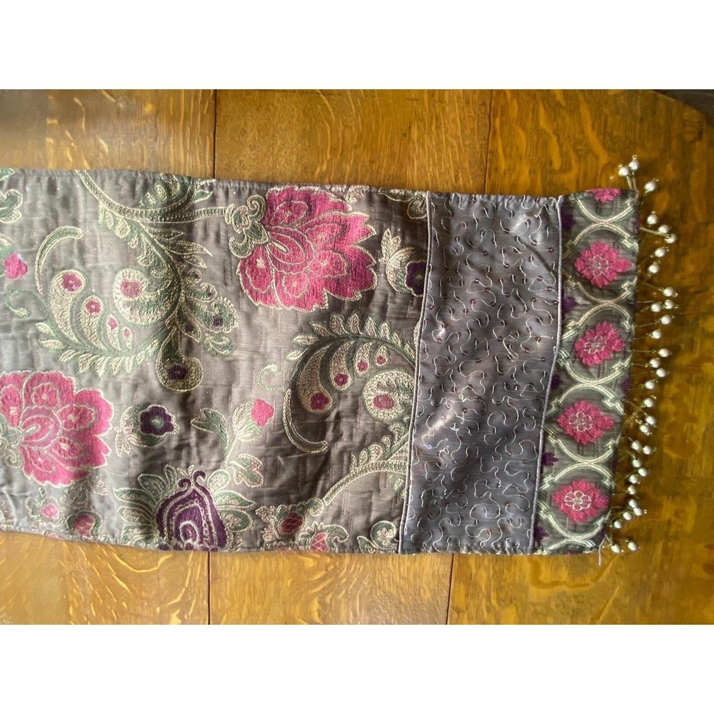 Table Runner Pier 1 imports Beaded Fringe 73" X 14" k5